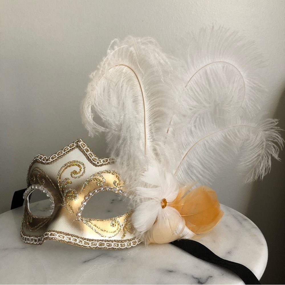 Venetian Hand-Painted Masquerade mask w/ large feathers